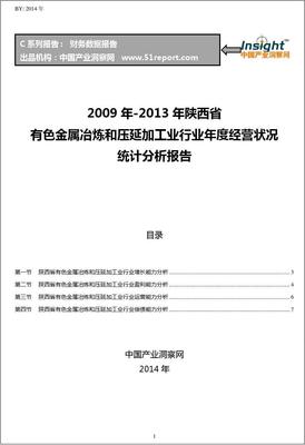 2009-2013年陜西省有色金屬冶煉和壓延加工業經營狀況分析年報
